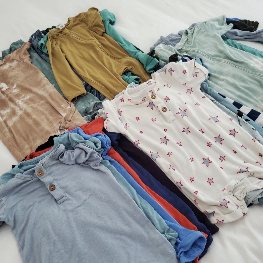 Large Bundle Lot Larkspur Baby Bamboo Rompers & Zip Sleepers